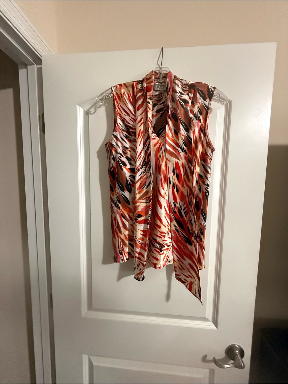 Kasper Orange, Black & Cream Drape-Neck Sleeveless Camisole